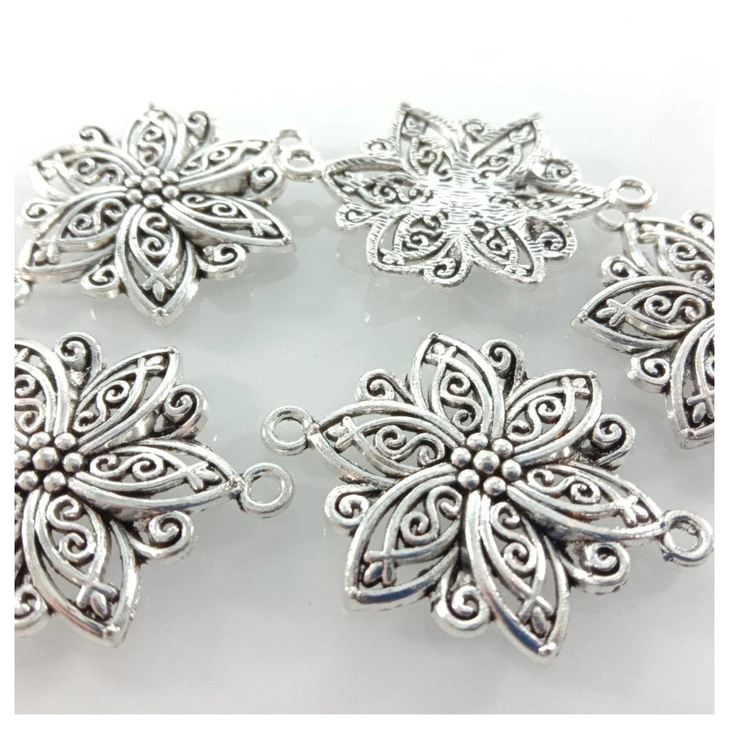 40x28mm Antique Bronze & Silver Plated Flower Charm Pendant