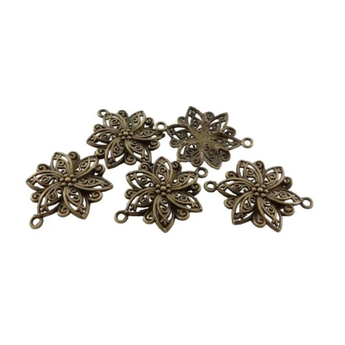 40x28mm Antique Bronze & Silver Plated Flower Charm Pendant – Antique Bronze