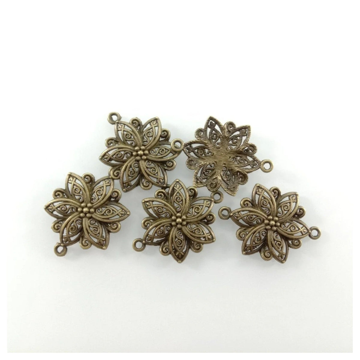 40x28mm Antique Bronze & Silver Plated Flower Charm Pendant