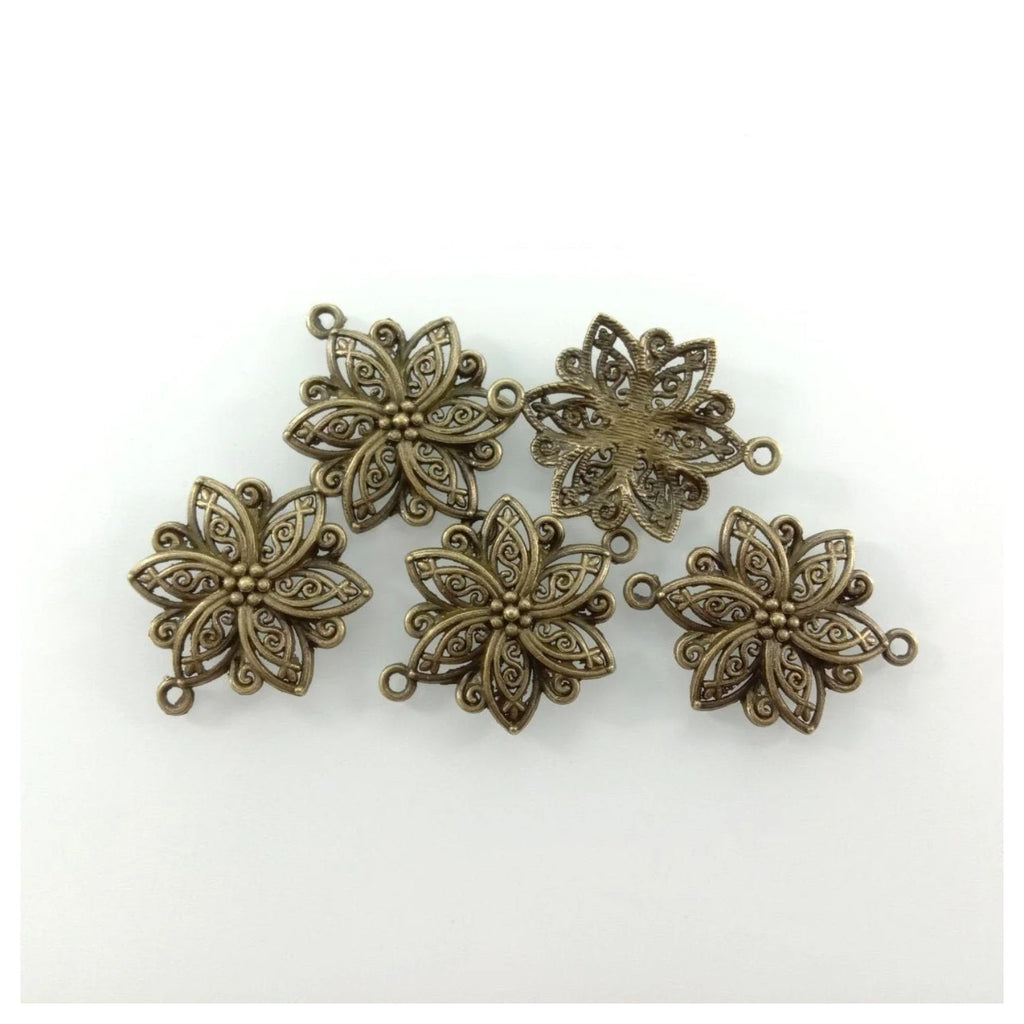 40x28mm Antique Bronze & Silver Plated Flower Charm Pendant