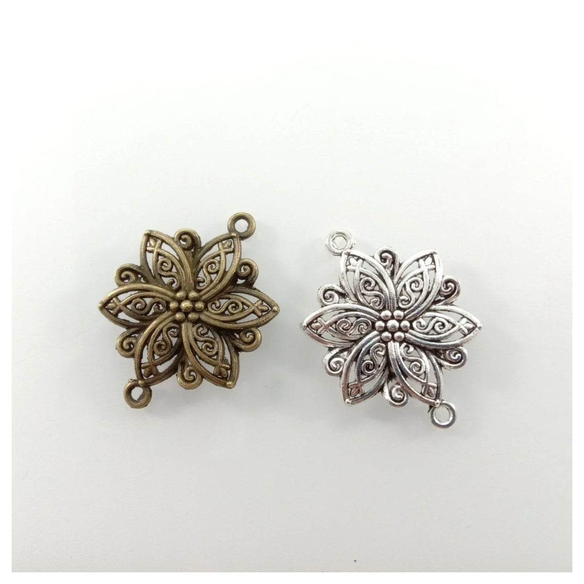 40x28mm Antique Bronze & Silver Plated Flower Charm Pendant