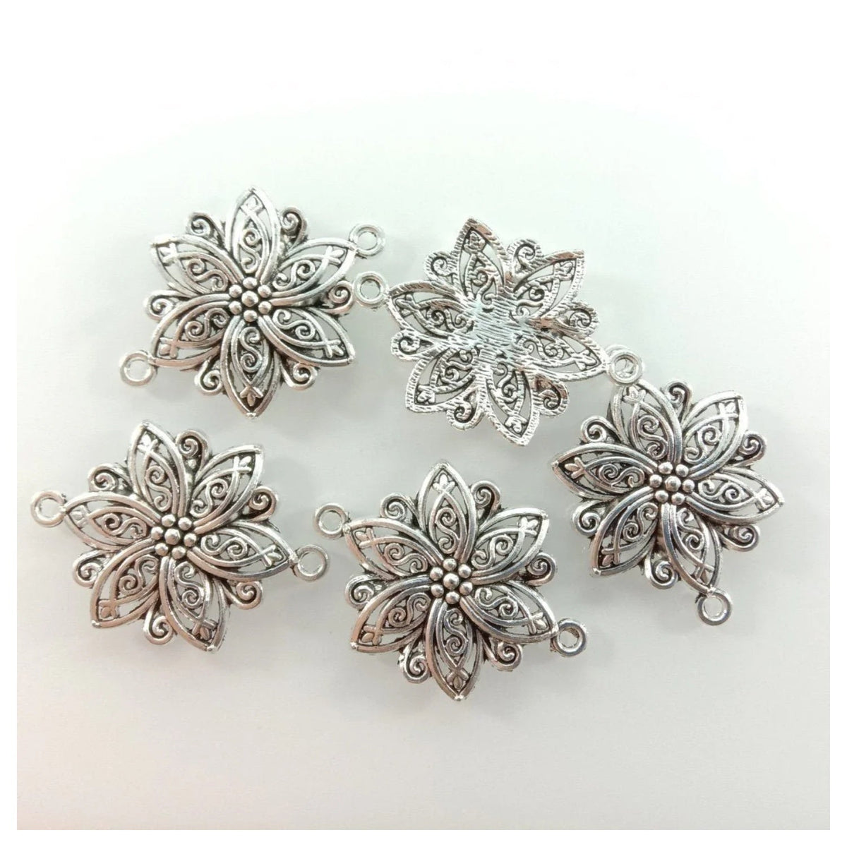 40x28mm Antique Bronze & Silver Plated Flower Charm Pendant
