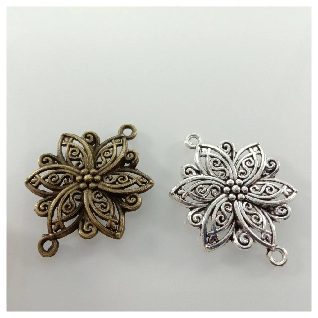 40x28mm Antique Bronze & Silver Plated Flower Charm Pendant
