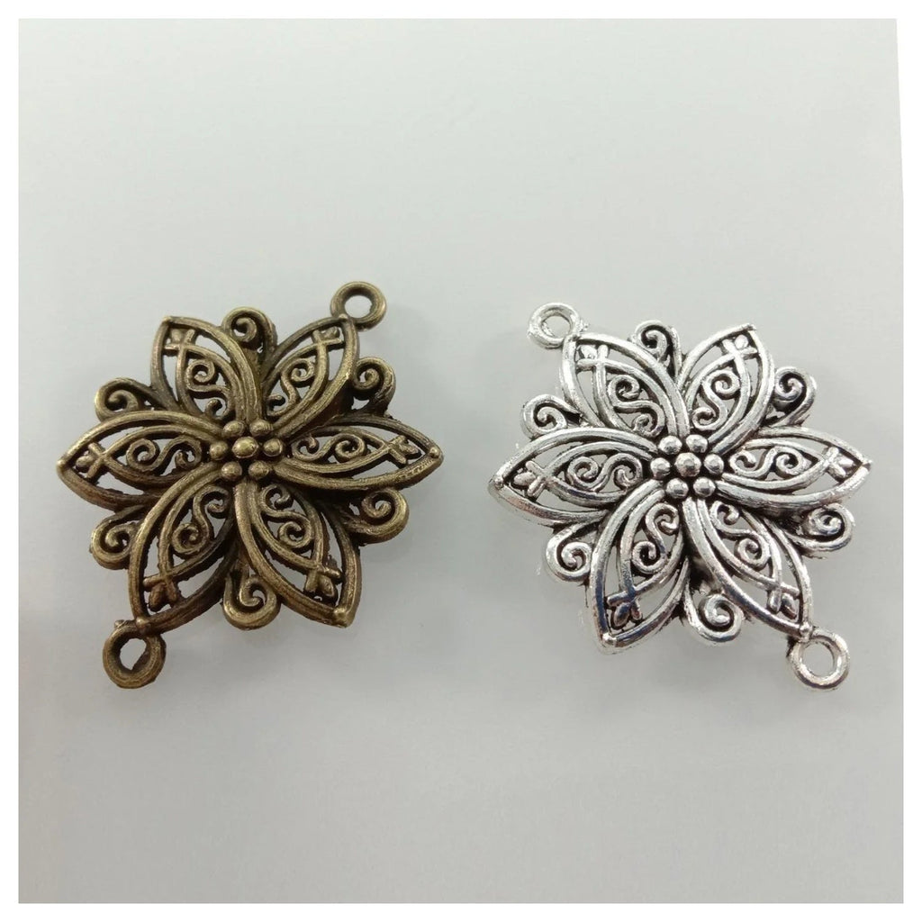 40x28mm Antique Bronze & Silver Plated Flower Charm Pendant