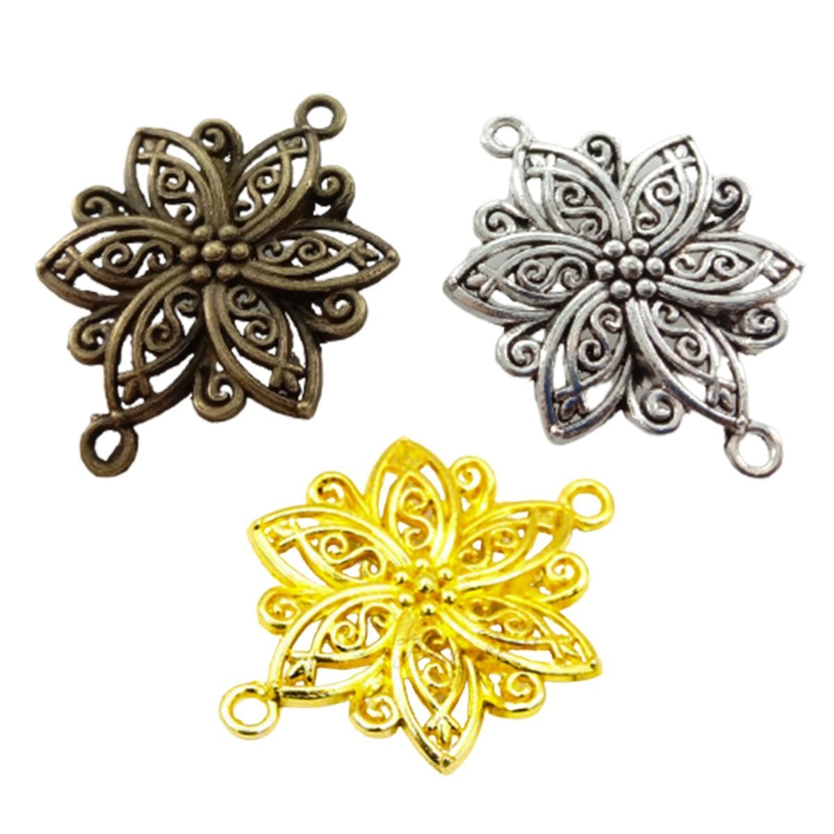 40x28mm Antique Bronze & Silver Plated Flower Charm Pendant