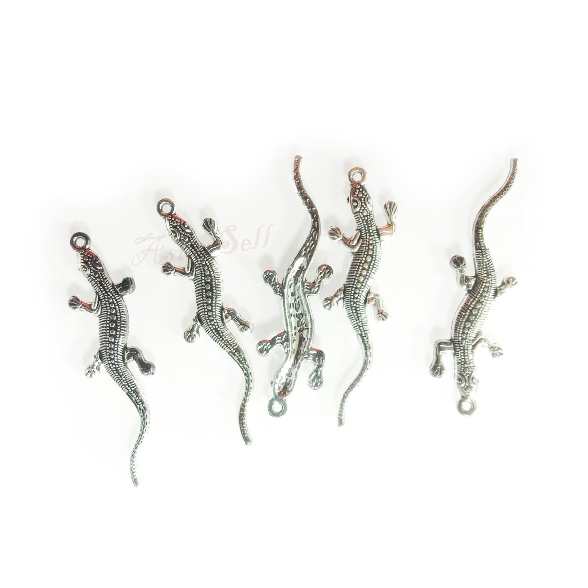 Gecko Pendant Charms 56x15mm 5pcs – Silver
