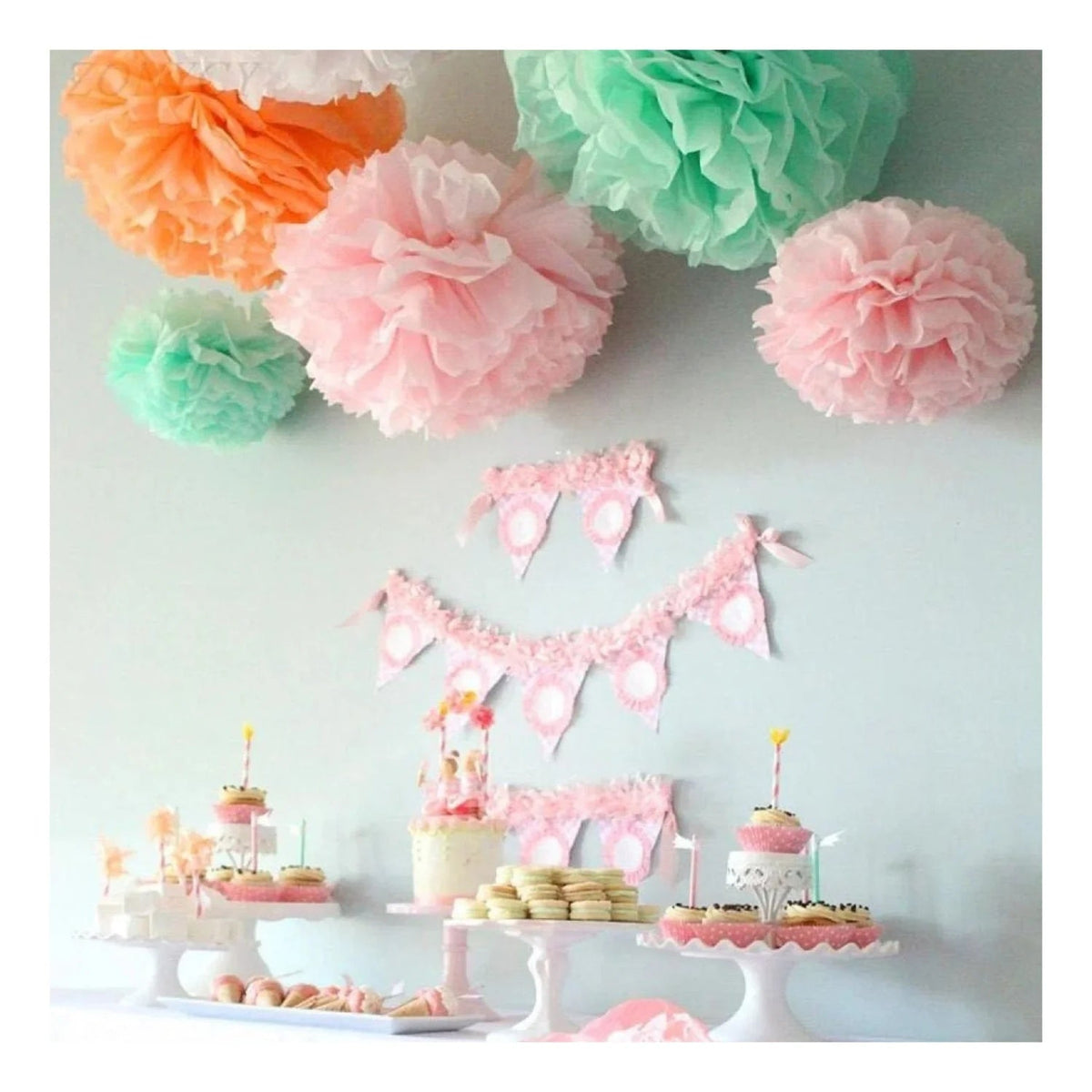 5pcs Tissue Paper Pom Poms 6-12in