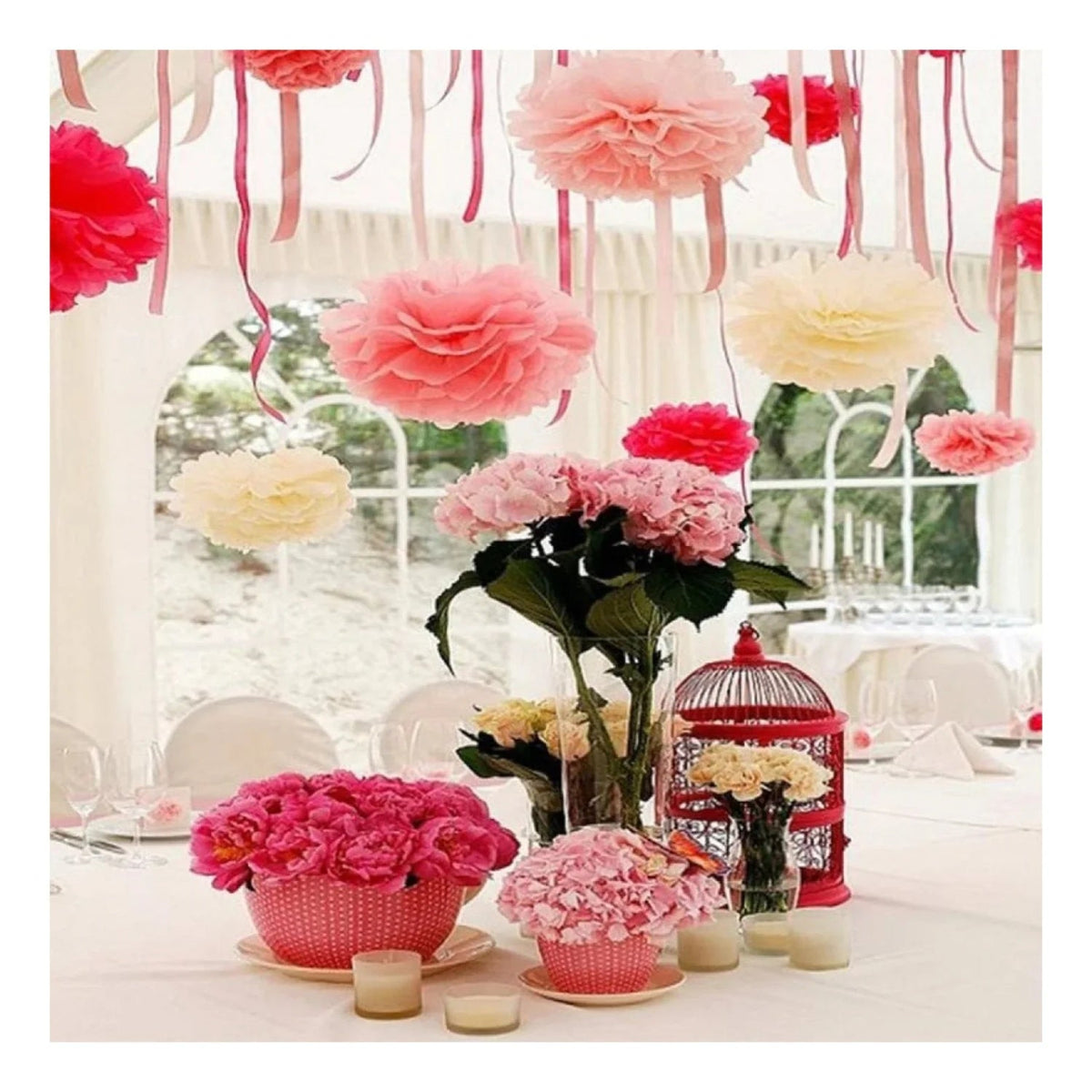 5pcs Tissue Paper Pom Poms 6-12in