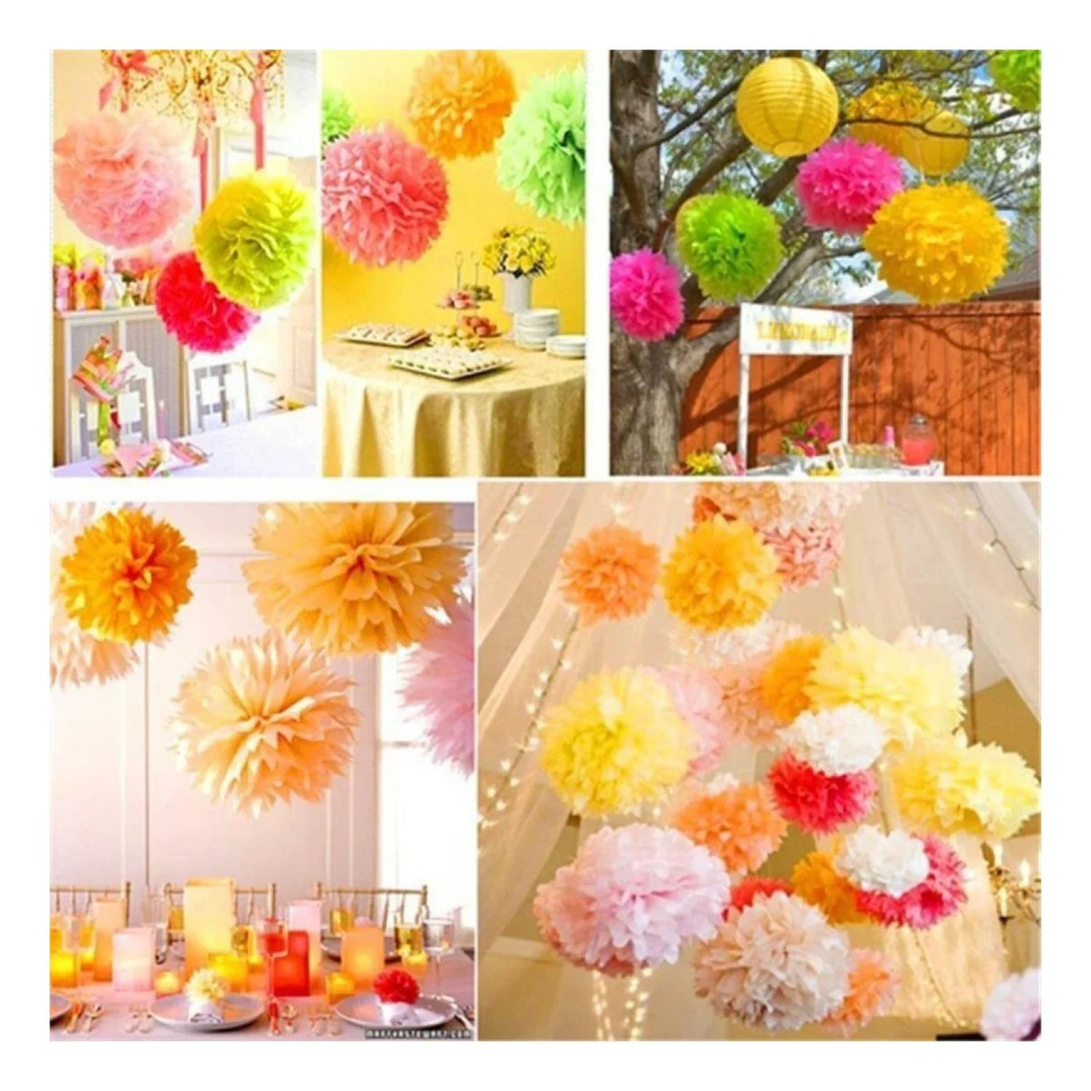 5pcs Tissue Paper Pom Poms 6-12in