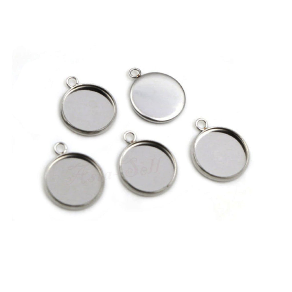 5pcs Cabochon Bases 12mm Stainless Steel Charms Pendant – Single Loop