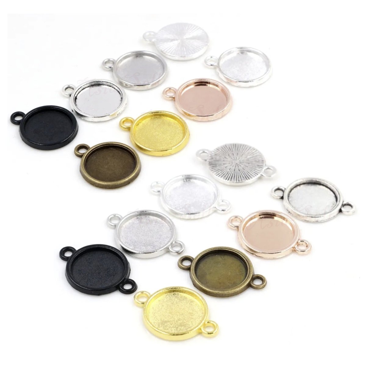 5pcs Cabochon Bases 8mm-20mm Single or Double Loop – Single Loop / 8mm / Black, Single Loop / 8mm / Antique Silver, Single Loop / 8mm / Rhodium, Single Loop / 8mm / Silver, Single Loop / 8mm / Gold, Single Loop / 8mm / Bronze, Single Loop / 8mm /