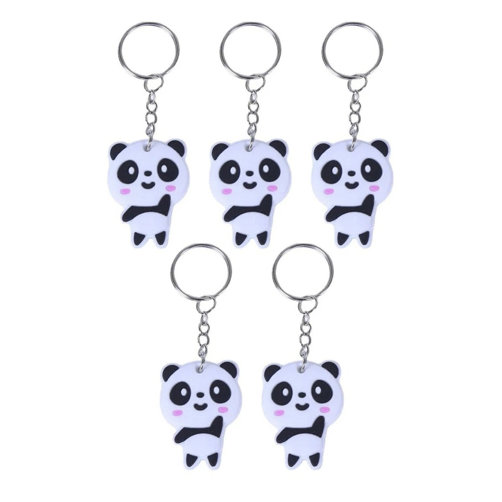 5pcs Soft Panda Keychain with Pink Cheeks – Silver Ring