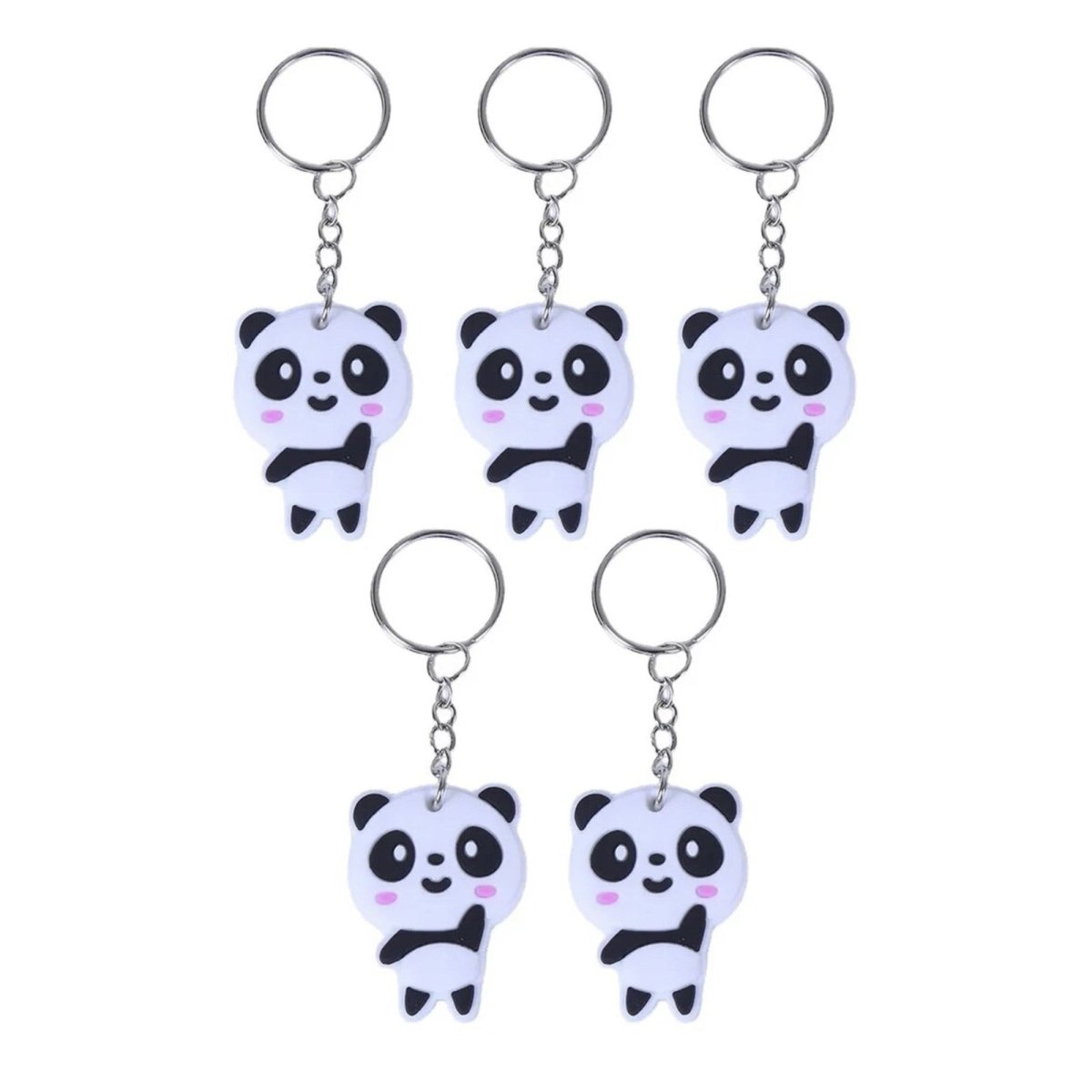 5pcs Soft Panda Keychain with Pink Cheeks – Silver Ring