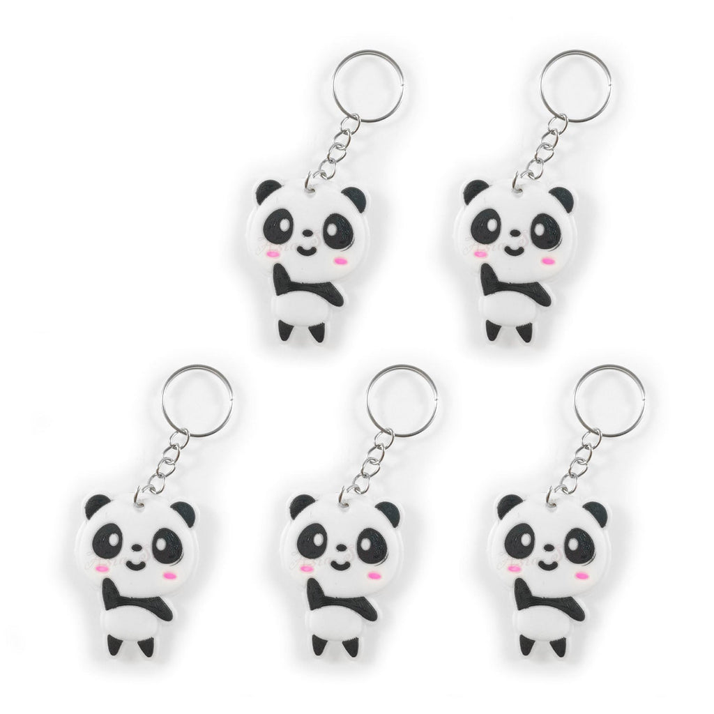5pcs Soft Panda Keychain with Pink Cheeks – Silver Ring