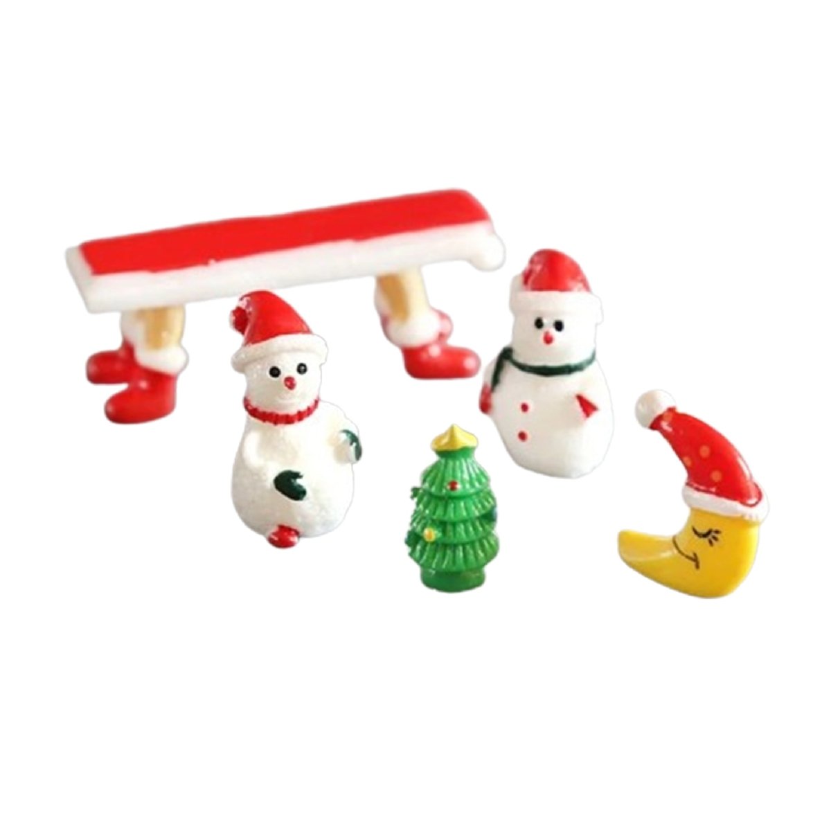 5pcs Snowman & Christmas Tree Bench Figurine Set – Christman Bench Snowman Tree