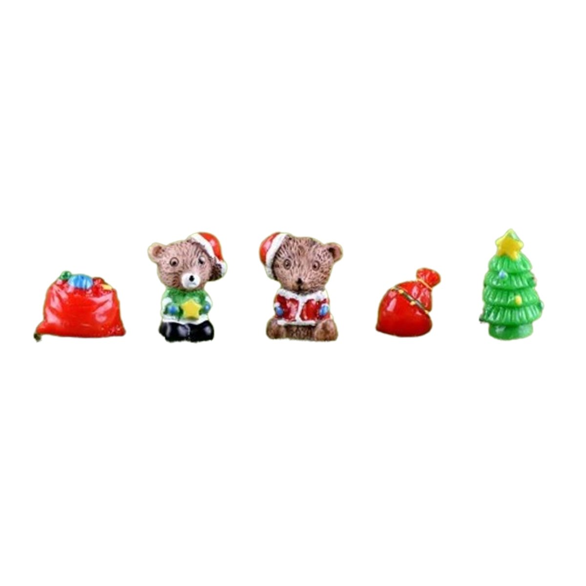 5pcs Snowman & Christmas Tree Bench Figurine Set – Christmas Bears Trees and Sacks