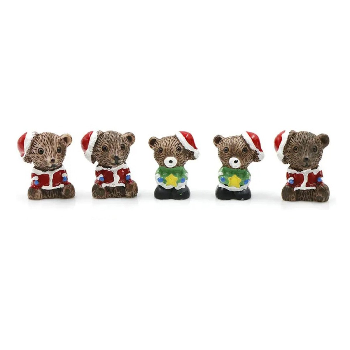 5pcs Snowman & Christmas Tree Bench Figurine Set – Christmas Teddy Bears