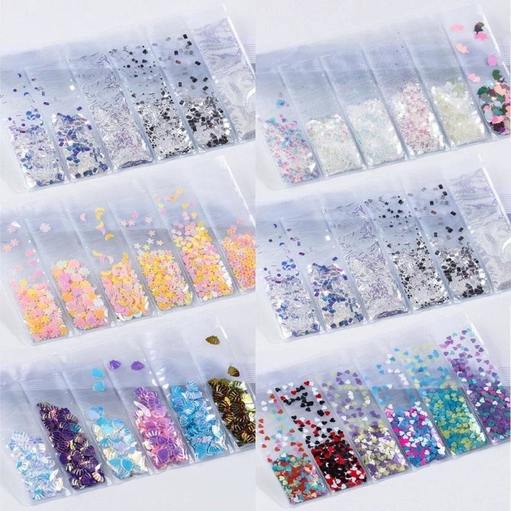 6 Bags Mixed Nail Glitter Powder Sequins 10g