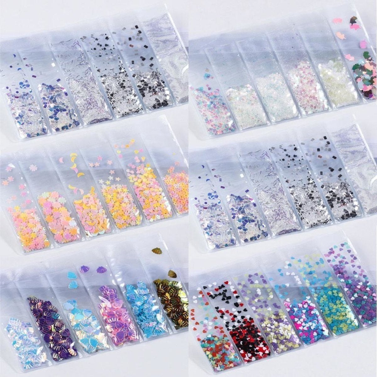 6 Bags Mixed Nail Glitter Powder Sequins 10g