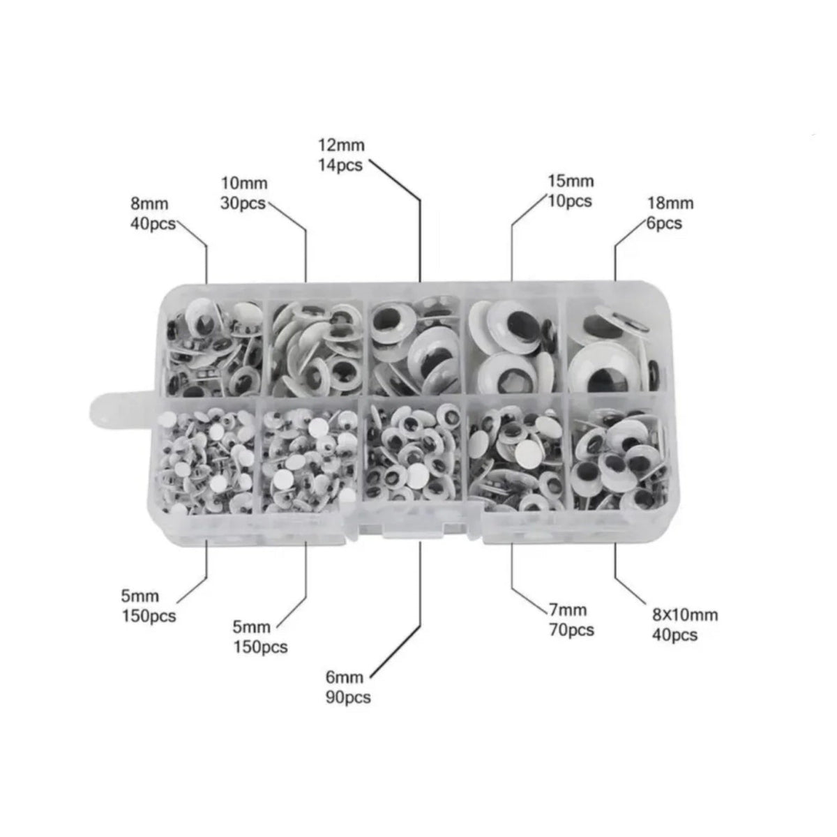 600pcs Googly Eyes Box Set 5mm-18mm with Adhesive Backing
