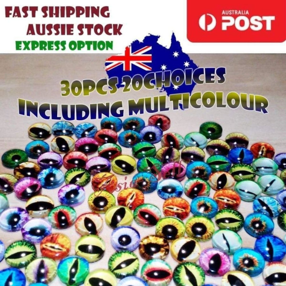 60pcs Round 12mm Glass Eyes Dragon Lizard Frog