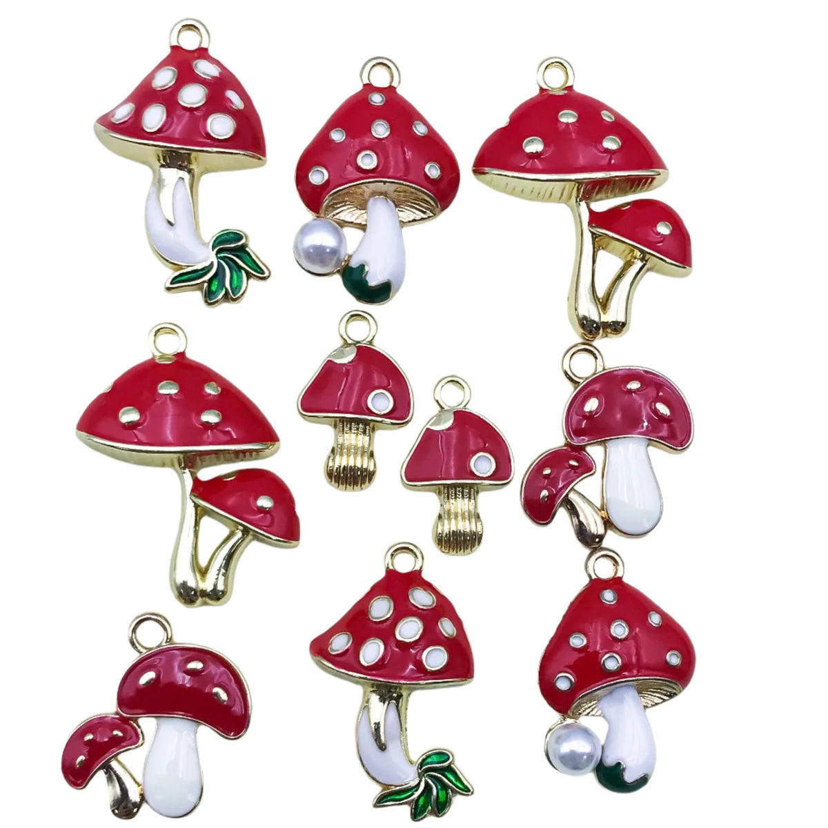 Mushroom Pendant Alloy Enamel Charms – 10 Red Pieces
