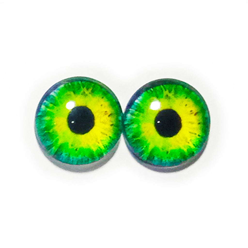10pcs 6mm & 8mm Glass Cabochon Eyes – 10x 6-12mm Glass Eyes - Green Round Pupils