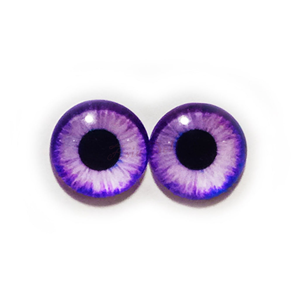 10pcs 6mm & 8mm Glass Cabochon Eyes – 10x 6-12mm Glass Eyes - Purple Round Pupils