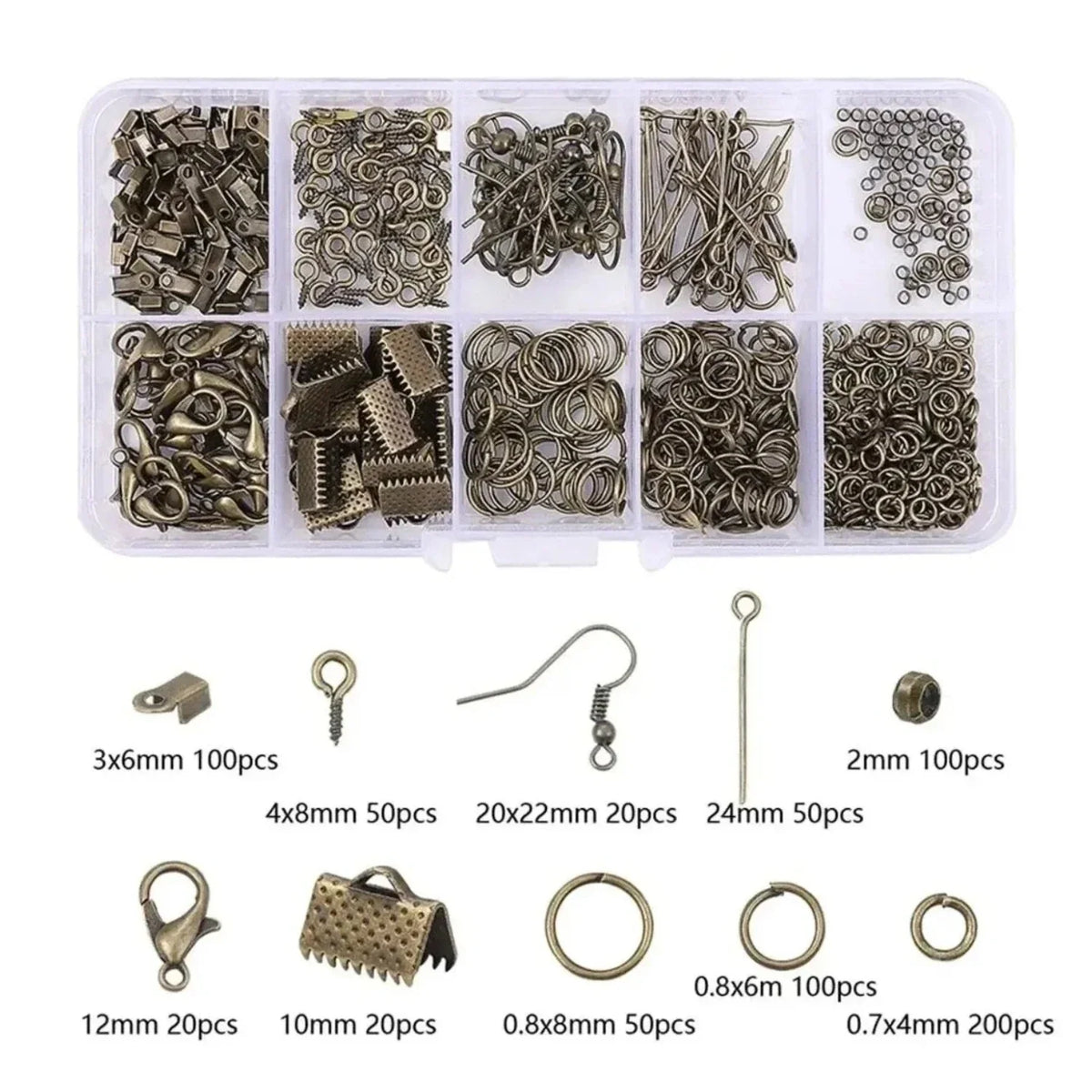 700pcs Jewellery Findings – Jump Rings, Clasps & Buckles – Bronze