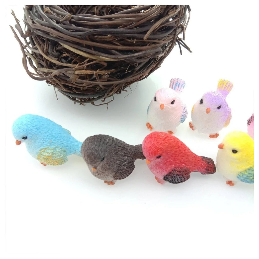 8 Birds + Nest Resin Parrot Bird Nest Figurine Animal Model Home Decorations Miniature Fairy Garden Bonsai Modern Decor Craft - - Asia Sell
