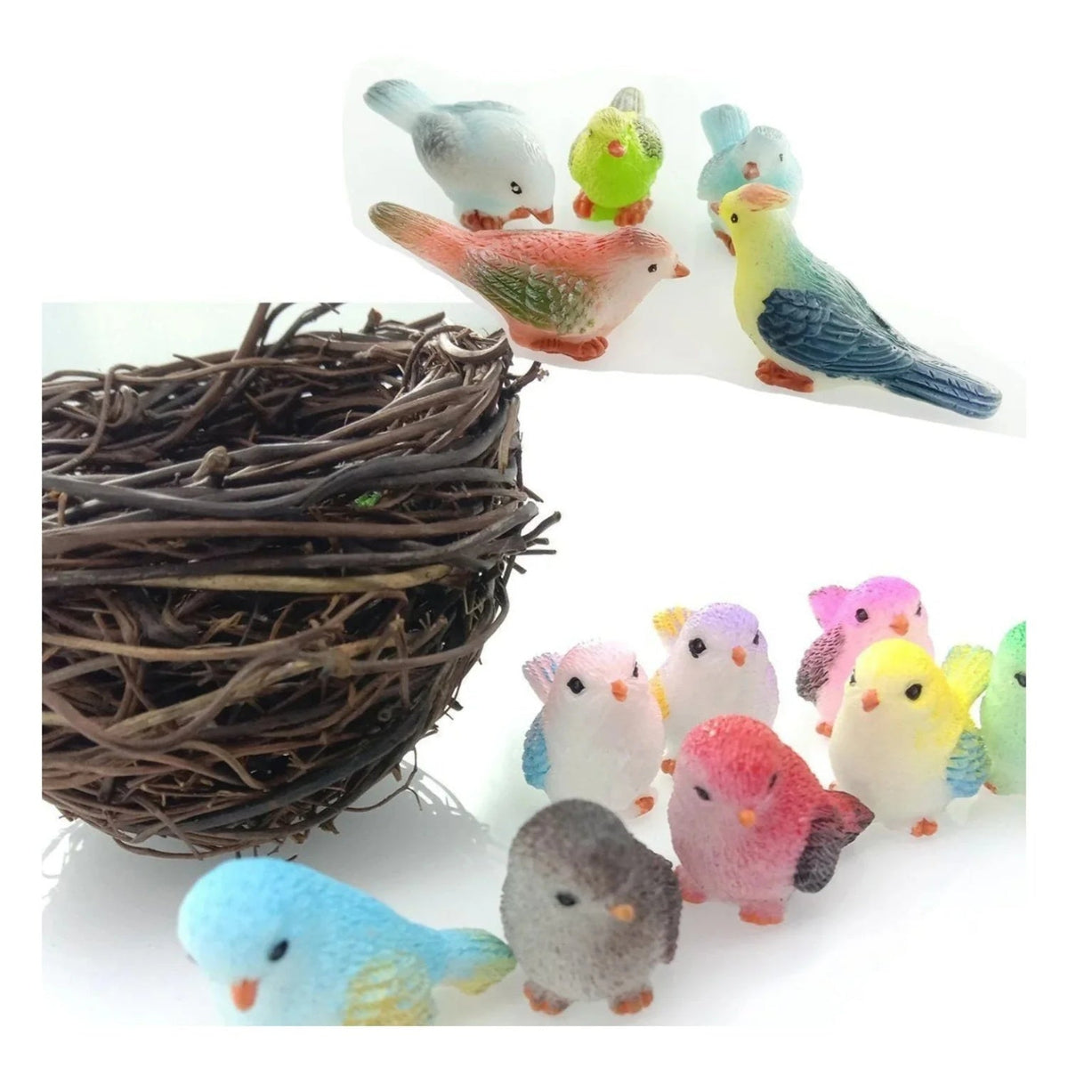 8 Birds + Nest Resin Parrot Bird Nest Figurine Animal Model Home Decorations Miniature Fairy Garden Bonsai Modern Decor Craft - - Asia Sell