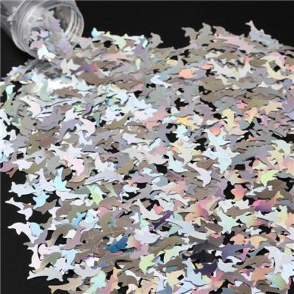 8g Holographic Nail Art Sequins 10mm Dolphin Turtle – Silver Dolphin