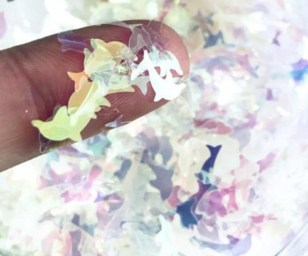 8g Holographic Nail Art Sequins 10mm Dolphin Turtle – Transparent Pink Dolphin
