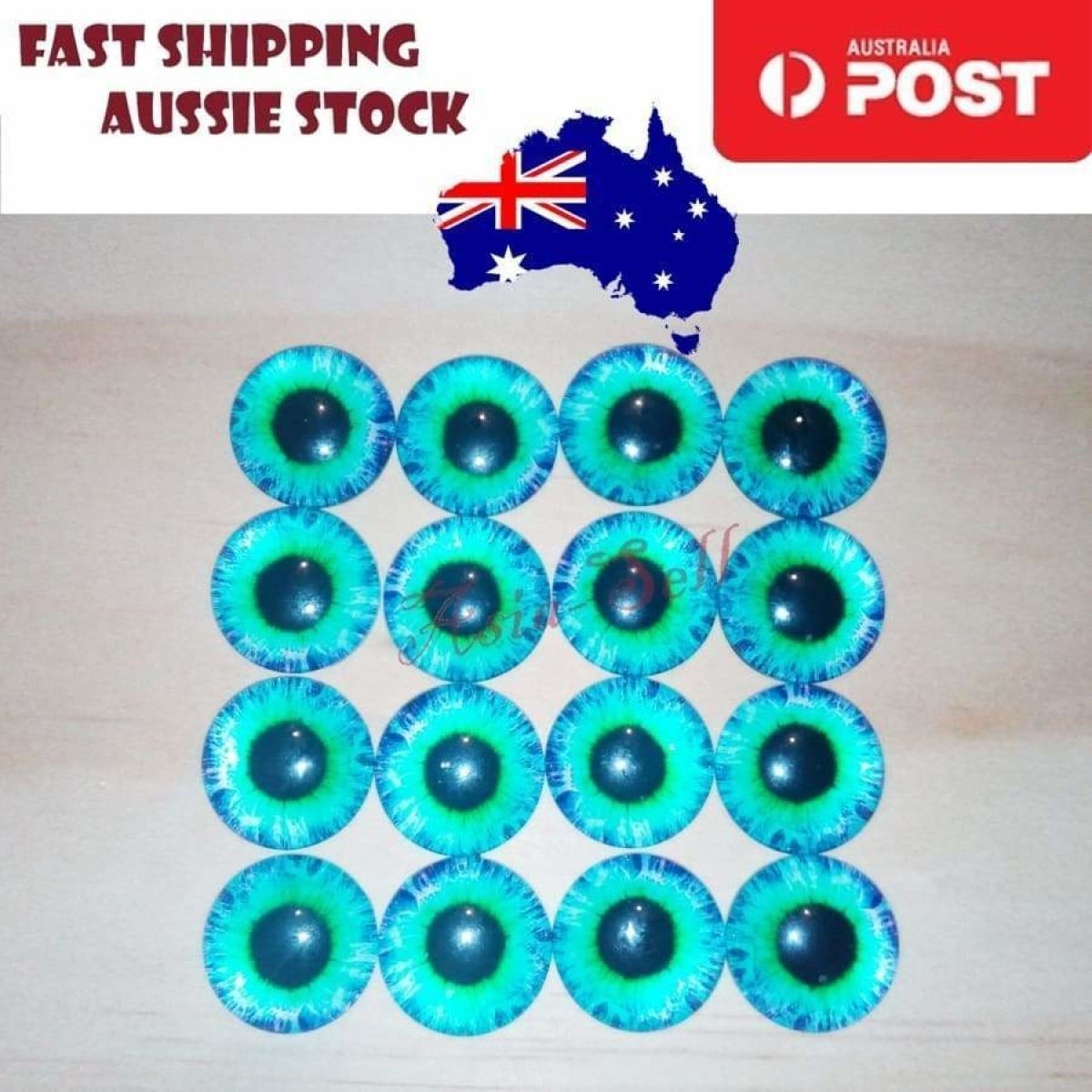 8pcs 12mm Glass Doll Eyes – Pink, Blue, Red, Grey, Green, Yellow – Blue Green