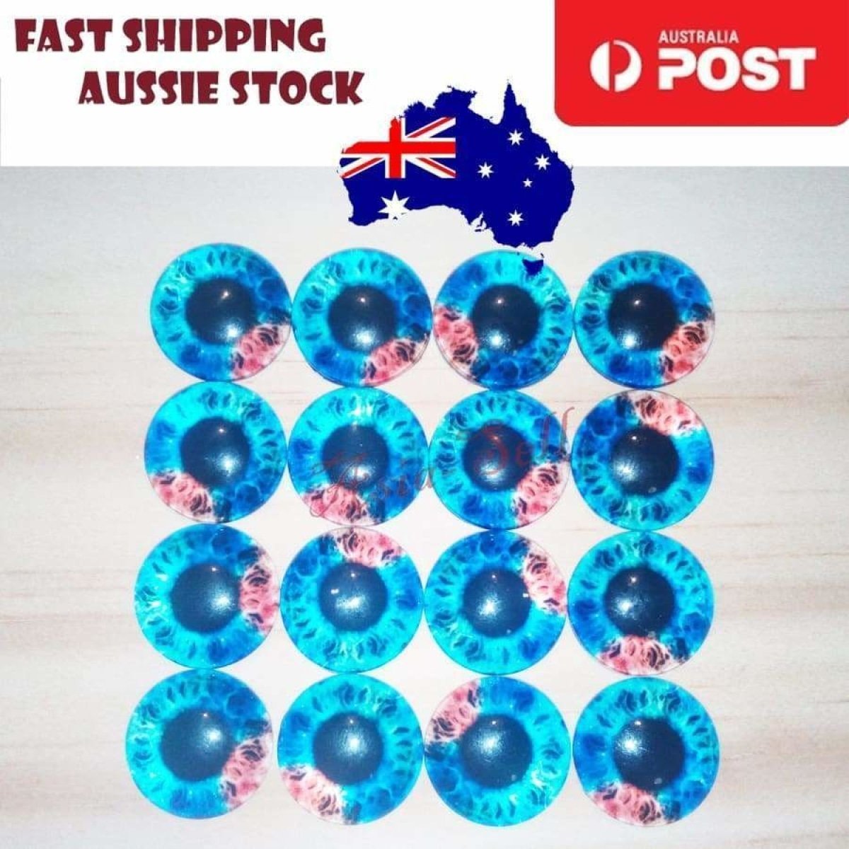 8pcs 12mm Glass Doll Eyes – Pink, Blue, Red, Grey, Green, Yellow – Blue Pink