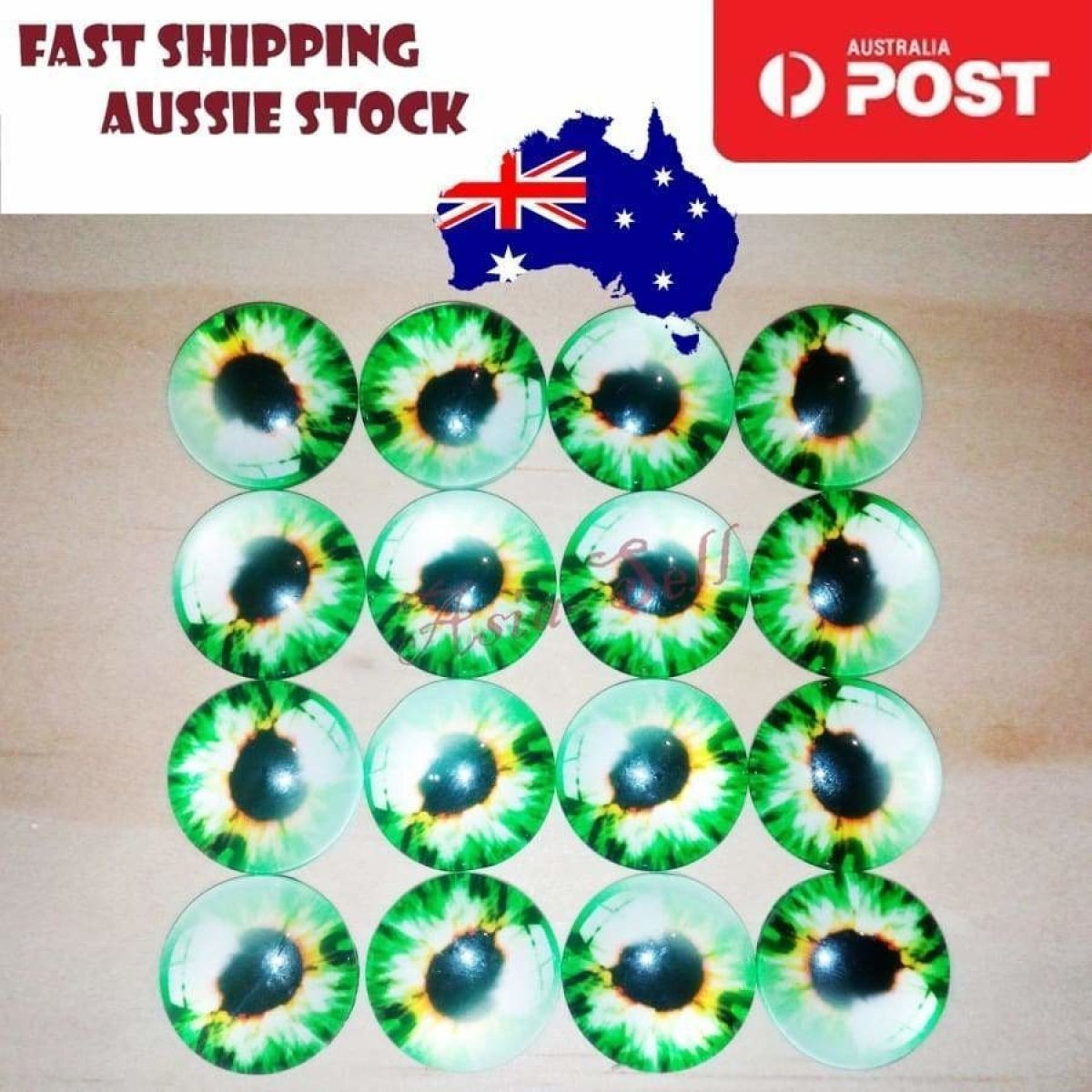 8pcs 16mm Glass Doll Eyes DIY Craft Toy – Green White