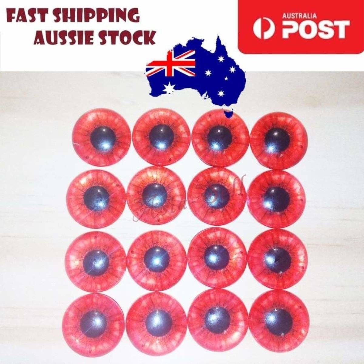 8pcs 16mm Glass Doll Eyes DIY Craft Toy – Red