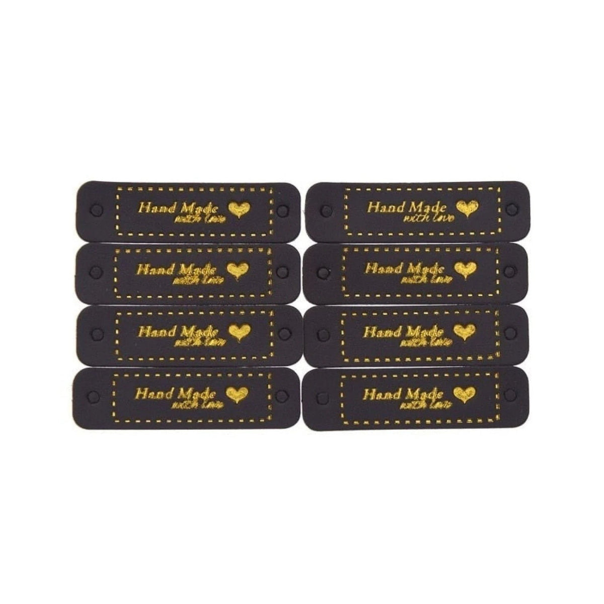 PU Leather Garment Labels with Gold Writing – Black and Gold