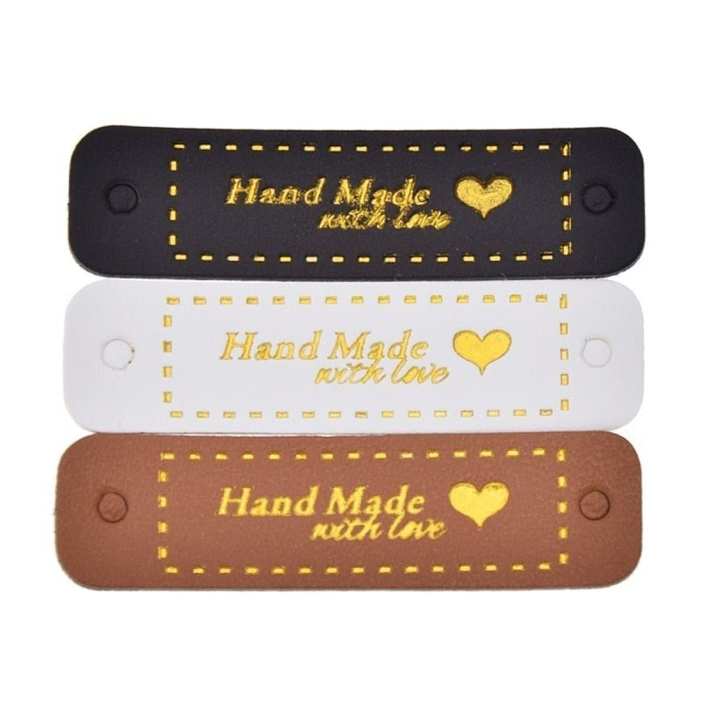 PU Leather Garment Labels with Gold Writing