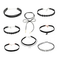 8pcs Velvet Black Choker Necklace with Yin-Yang & Triangle Charms