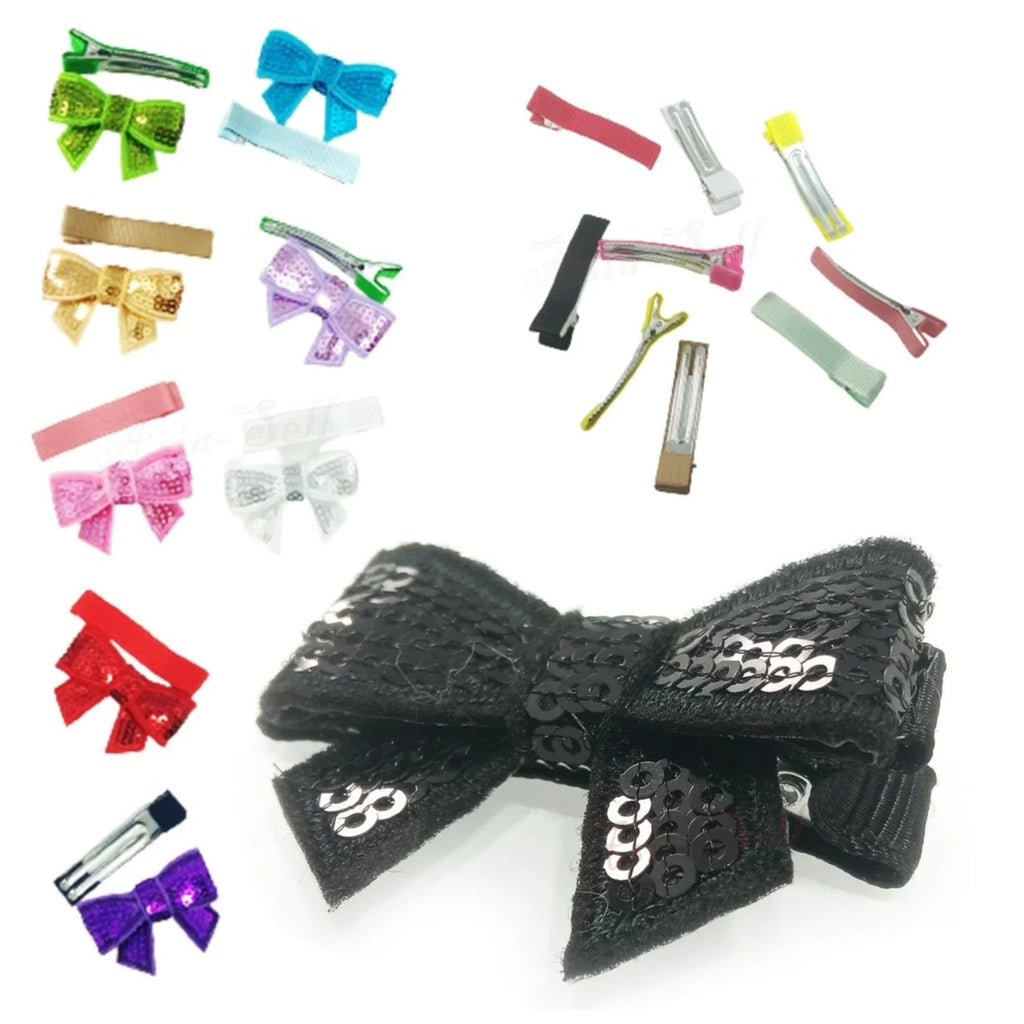 9 Pairs Sequin Mini Bowtie & Clip Set – Girls Hair Accessories