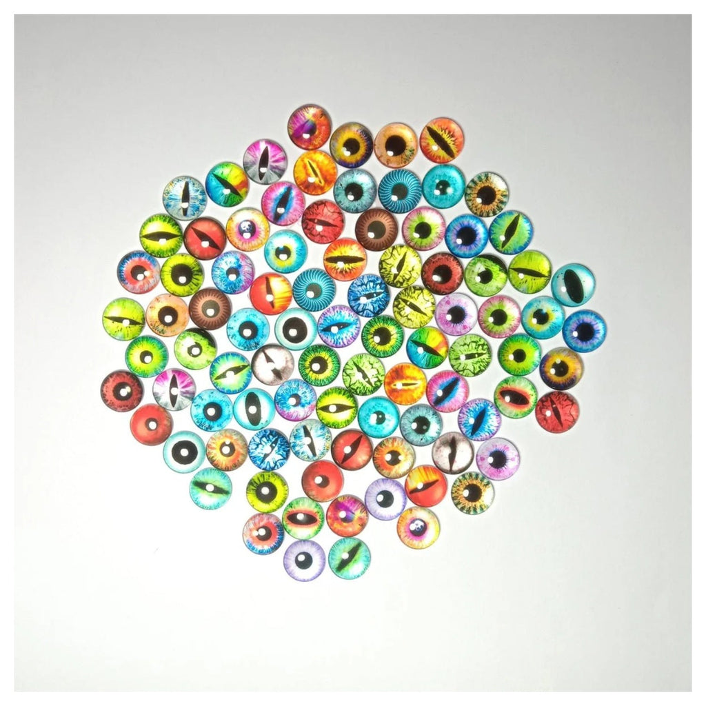 45 Pairs 12mm Glass Cabochon Cats Eye Mixed Photographic Flat Back