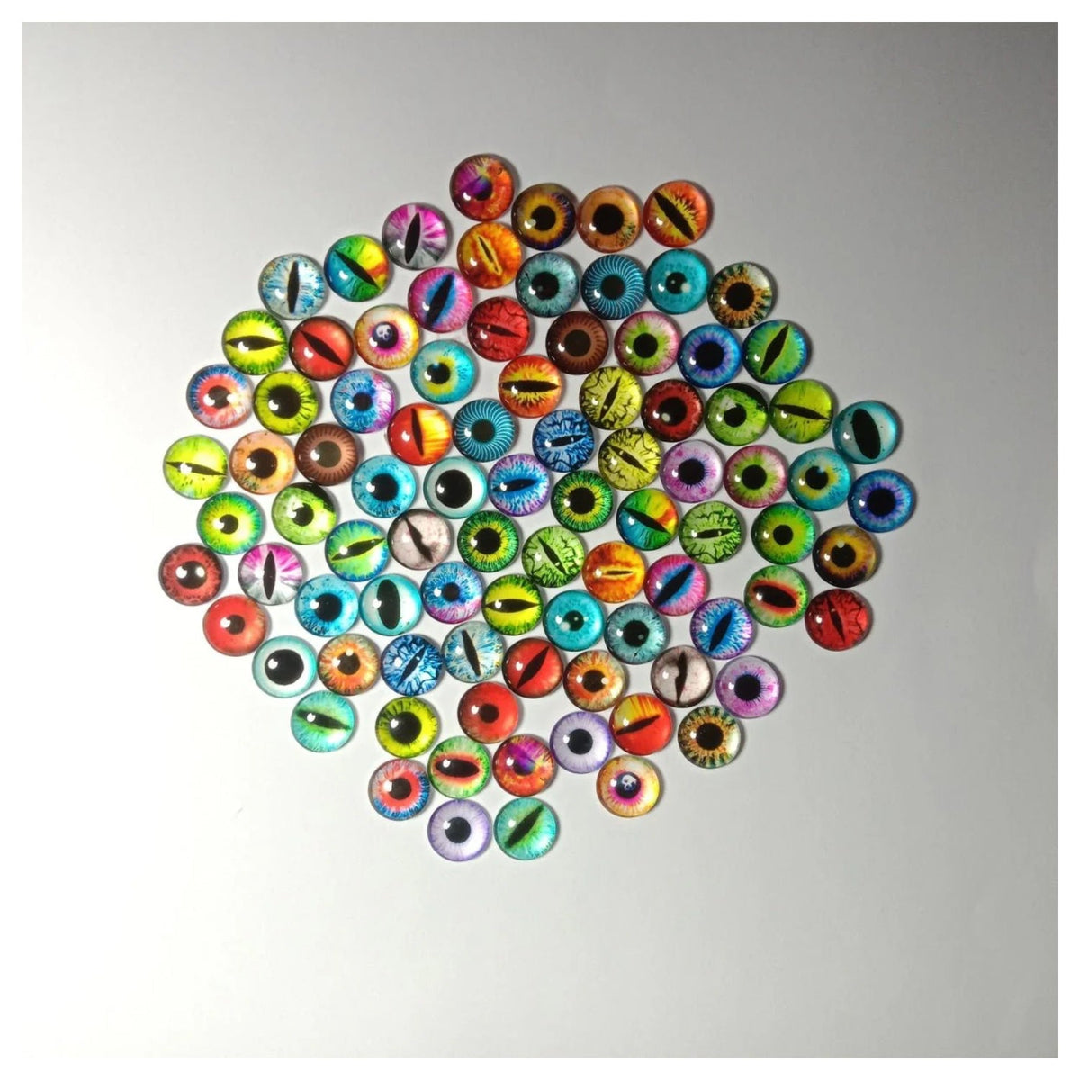 45 Pairs 12mm Glass Cabochon Cats Eye Mixed Photographic Flat Back