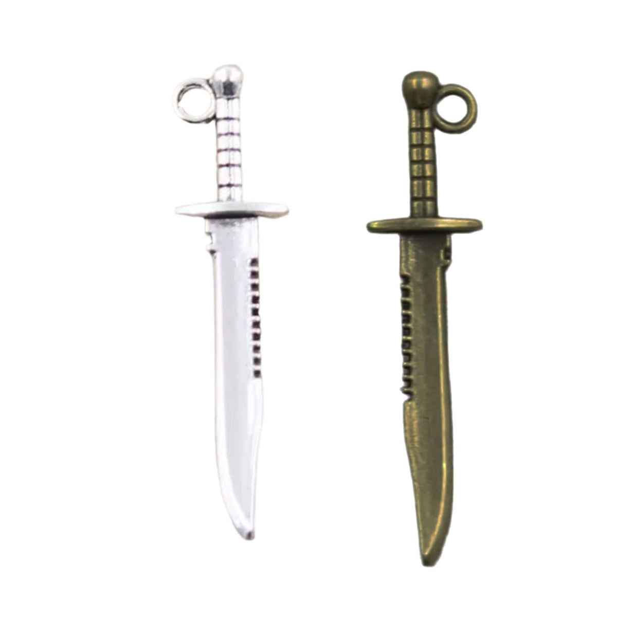Sword Dagger Charms 43x10mm Antique Bronze Silver