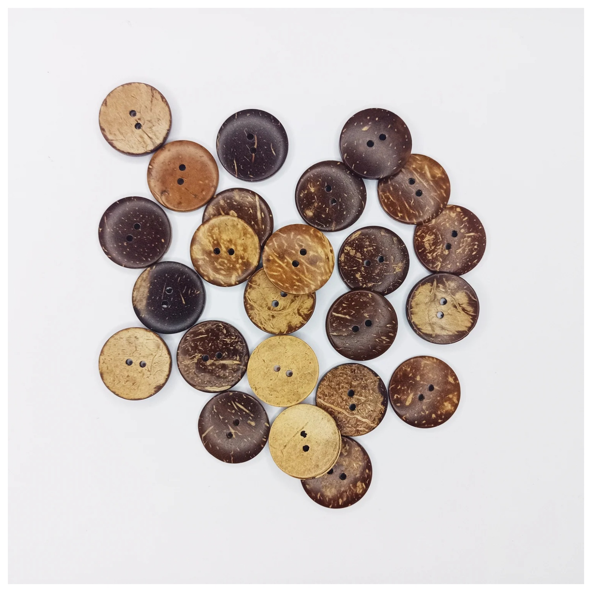 30mm Coconut Shell Round Clothing Buttons – 25pcs – Collection of coconut shell buttons on a white background
