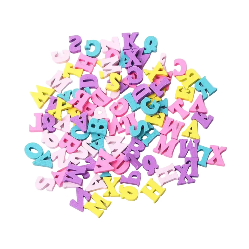 Coloured Wooden Letters or Numbers – 15 mm Height, 5 Pastel Colours – 100 / Letters, 200 / Letters