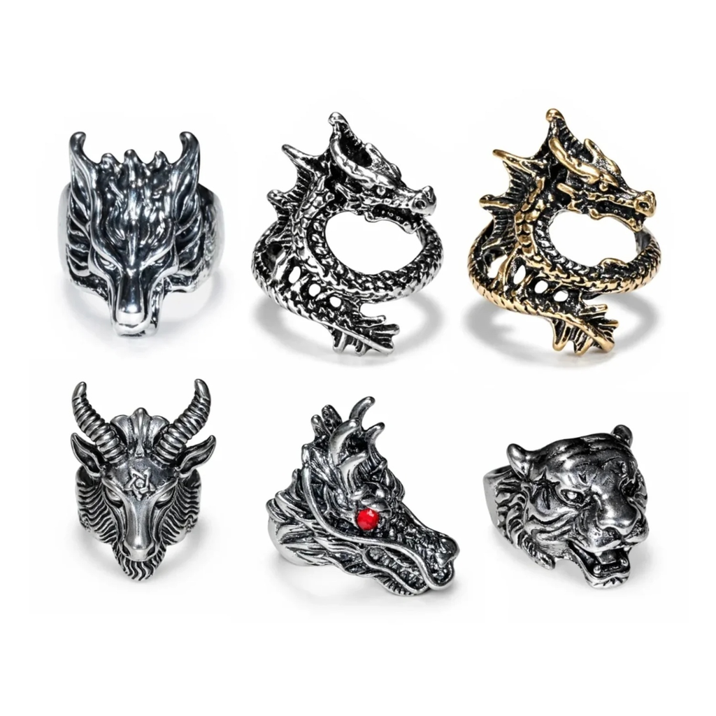 Dragon Goat Tiger Wolf Head Ring