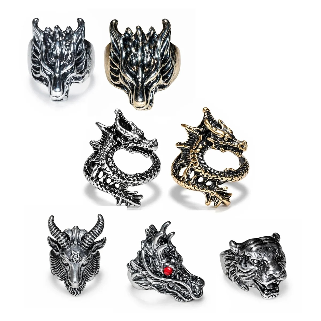 Dragon Goat Tiger Wolf Head Ring