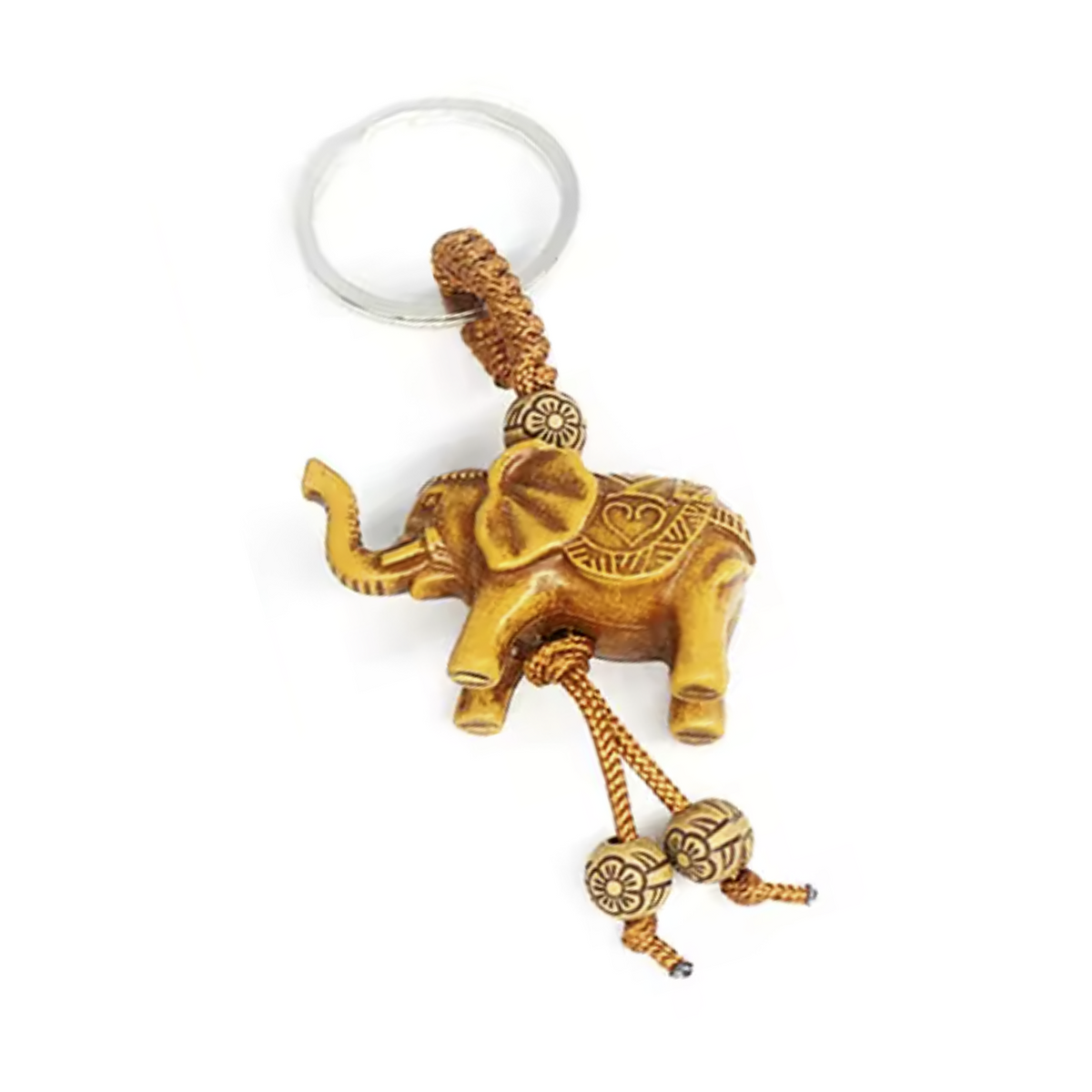 Elephant Wooden Keychain Thai Style Carving