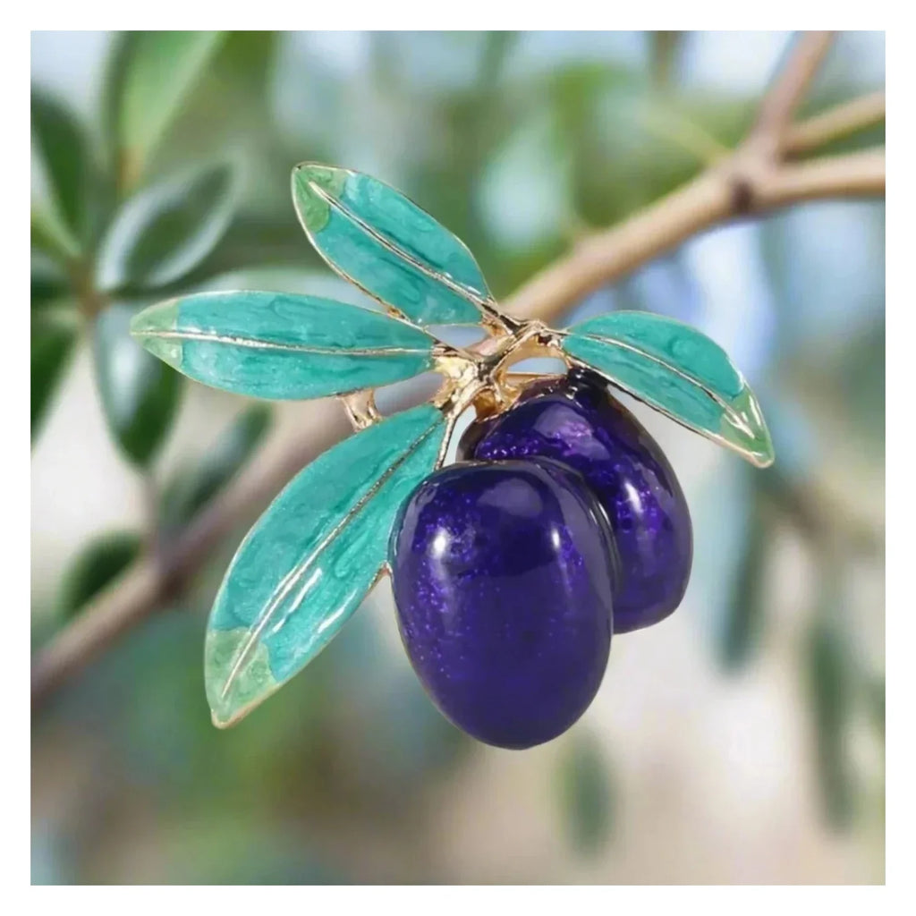 Enamel Olive Branch Brooch Pin Backed 45mm – Blue